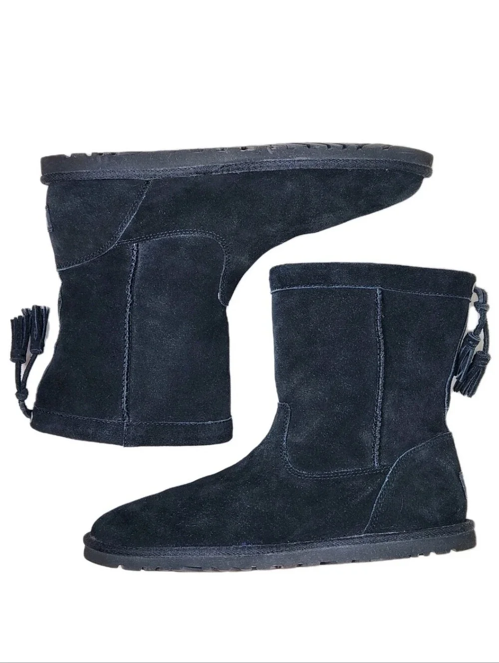 UGG Mia Tassle All-Season Boots Sz 9 Black Suede Short 1006427